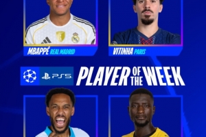 欧冠官方本轮最佳球员候选：姆巴佩、维蒂尼亚、吉拉西、奥巴梅扬