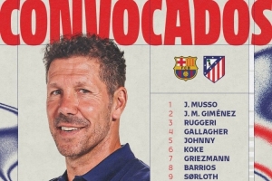 马竞对阵巴萨大名单：小蜘蛛、格列兹曼、瑟尔洛特、巴埃纳在列